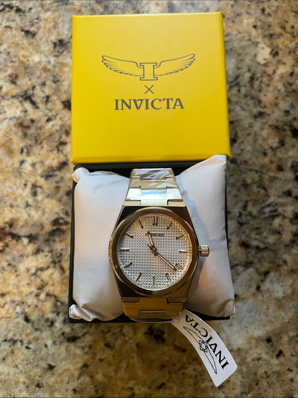 Invicta Celestial GoldTone Mens Bracelet Watch With Textured Silver Dial